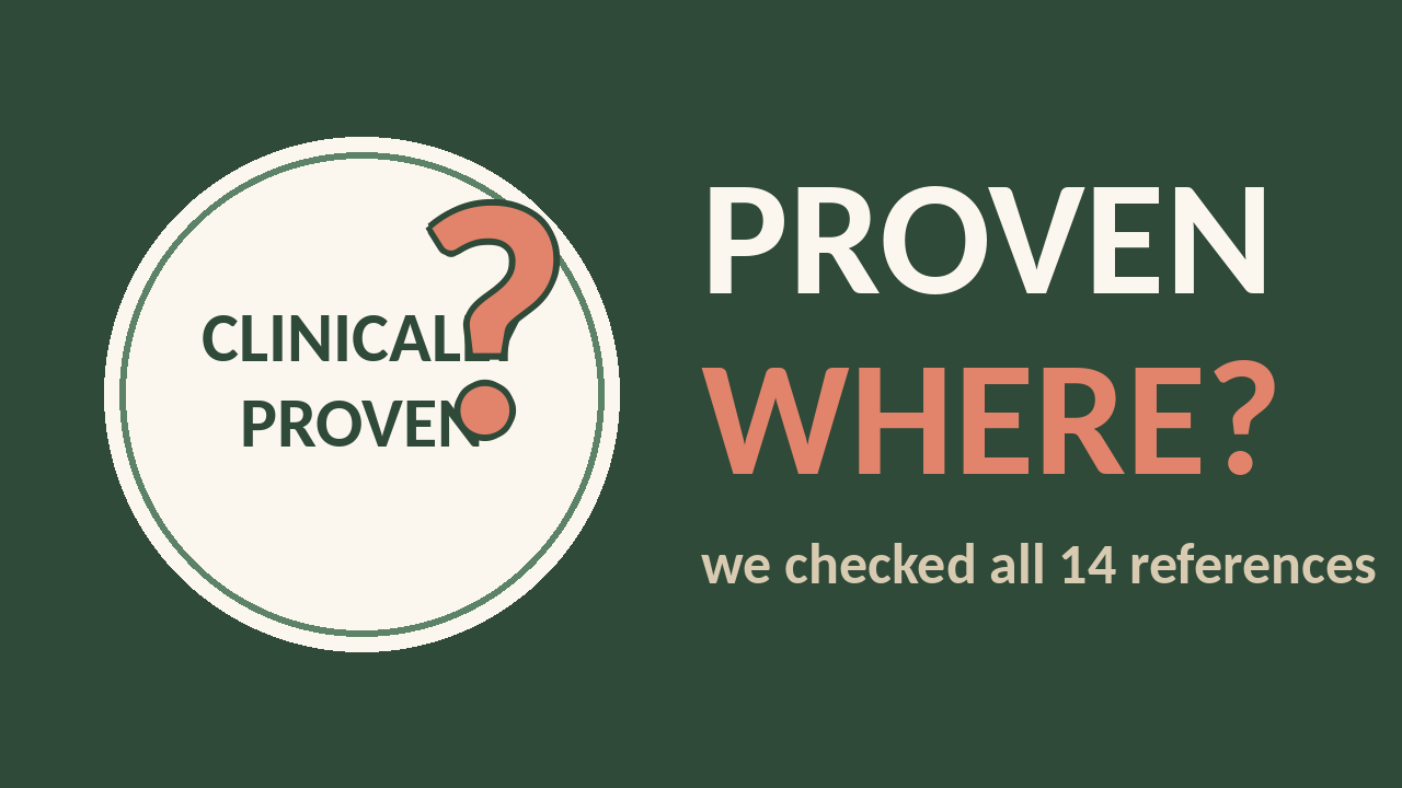 Still from the video: a CLINICALLY PROVEN badge with a question mark over it